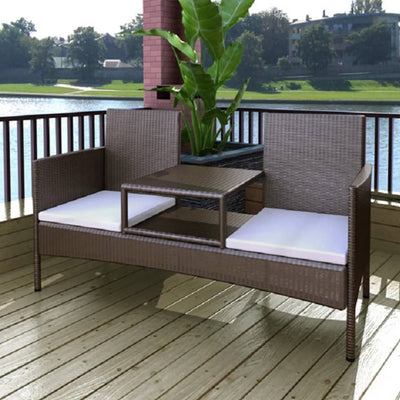 vidaXL 2-Seater Patio Sofa Outdoor Bistro Set Sofa with Tea Table Poly Rattan