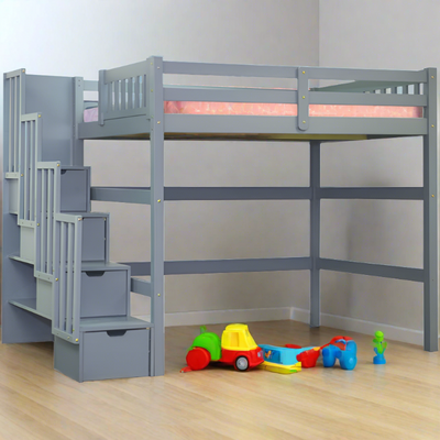 Loft Bed Full Staircase with Storage Grey