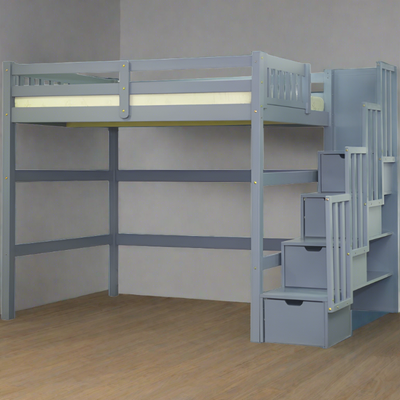 Loft Bed Twin Staircase with Storage Grey