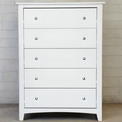 Solid Wood Five Drawer Chest White
