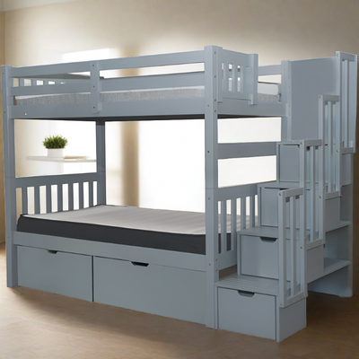 Bunk Bed Staircase Twin over Twin Grey