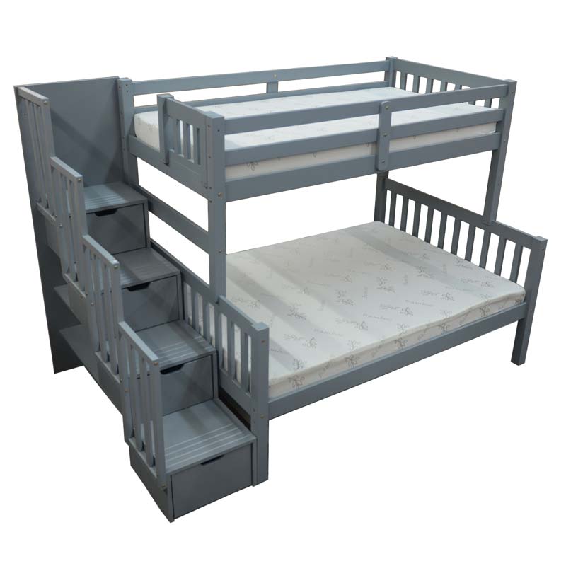Grey Twin Full Bunk Bed with Storage Drawers Bunk Beds with Trundle Scanica US