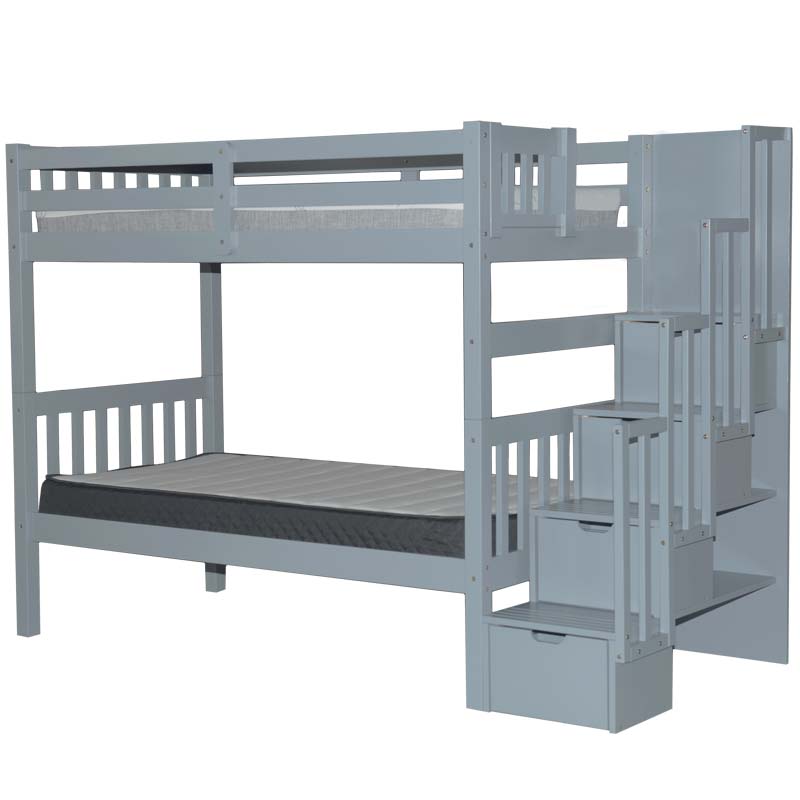 Bunk Bed Grey with Stairs & Storage Kids' Staircase Bunk Bed Canada