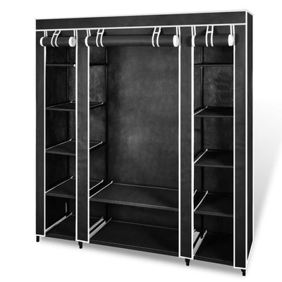vidaXL Fabric Wardrobe with Compartments and Rods Storage Rack Black/Brown