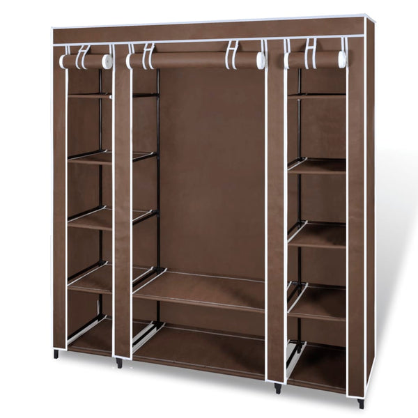 vidaXL Fabric Wardrobe with Compartments and Rods Storage Rack Black/Brown-4