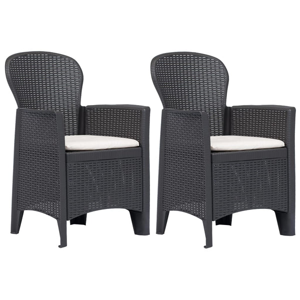 vidaXL Patio Chairs 2 Pcs Dining Single Chair with Cushion Plastic Rattan Look-2