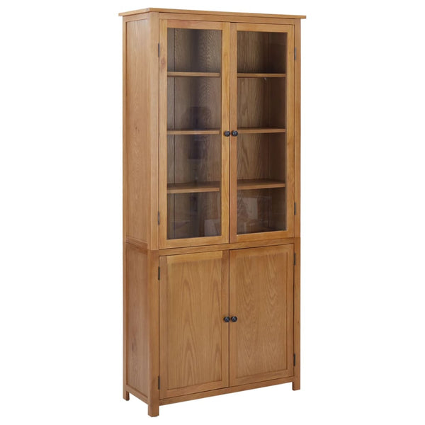 vidaXL Bookshelf Bookcase with 4 Doors Decor Cabinet Solid Oak Wood and Glass-5