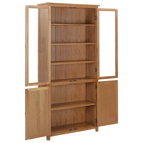 vidaXL Bookshelf Bookcase with 4 Doors Decor Cabinet Solid Oak Wood and Glass-3