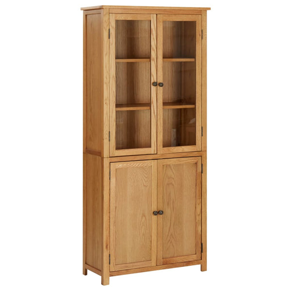 vidaXL Bookshelf Bookcase with 4 Doors Decor Cabinet Solid Oak Wood and Glass-0