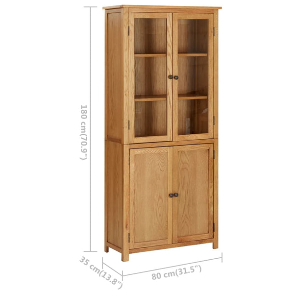 vidaXL Bookshelf Bookcase with 4 Doors Decor Cabinet Solid Oak Wood and Glass-2