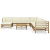 vidaXL 9 Piece Patio Lounge Set with Cream White Cushions Bamboo-0