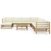 vidaXL 9 Piece Patio Lounge Set with Cream White Cushions Bamboo-0