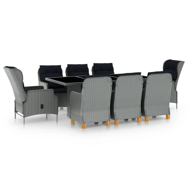 vidaXL 9 Piece Patio Dining Set with Cushions Poly Rattan Light Gray-0