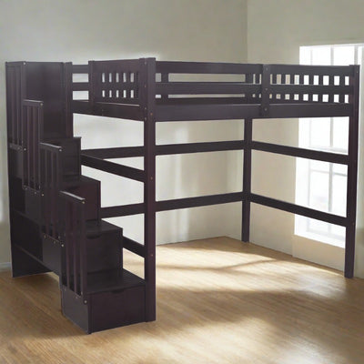 Loft Bed Staircase Full with Storage Espresso