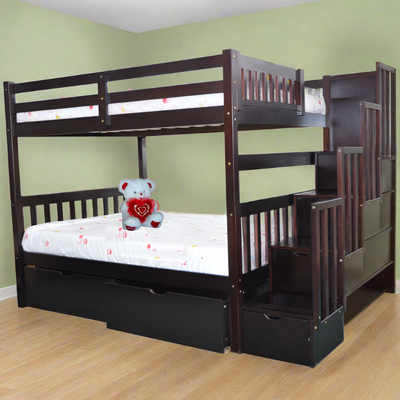 Bunk Bed Staircase Full over Full with Storage Espresso