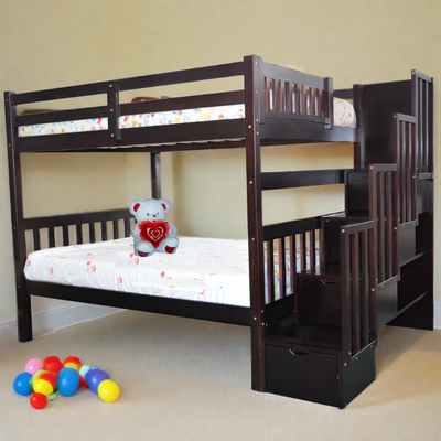 Bunk Bed Staircase Full over Full with Storage Espresso