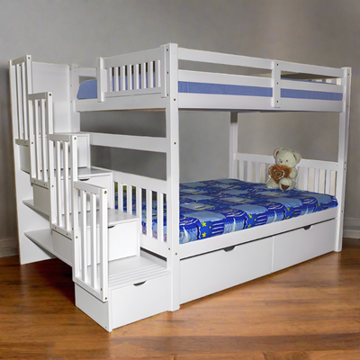 Bunk Bed Staircase Full over Full with Storage White