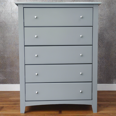 Solid Wood Five Drawer Chest Grey
