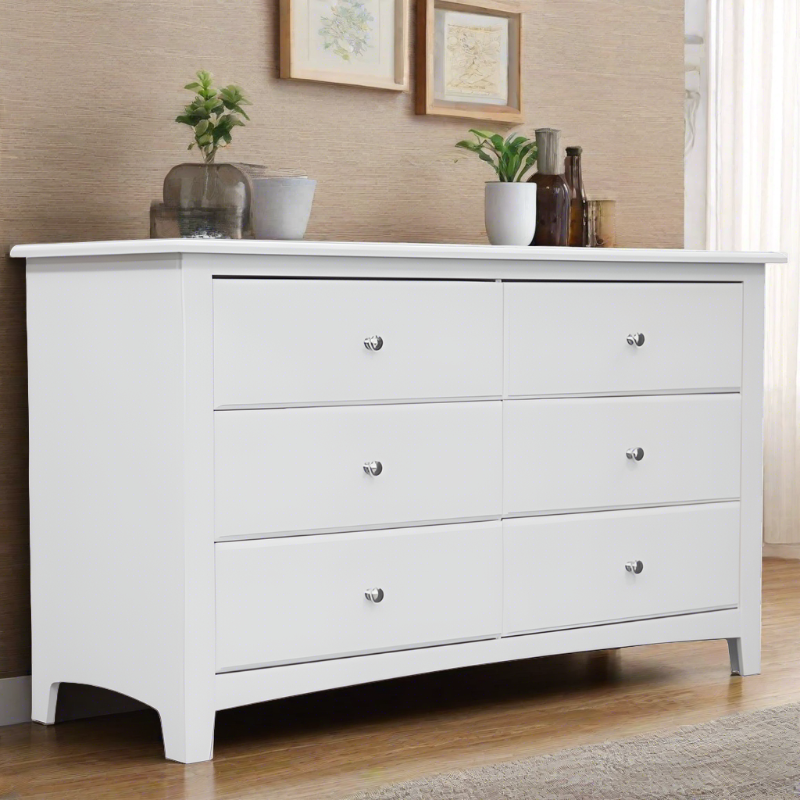 Solid Wood Six Drawer Dresser White Solid Wood Six Drawer Dresser White