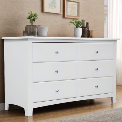 Solid Wood Six Drawer Dresser White
