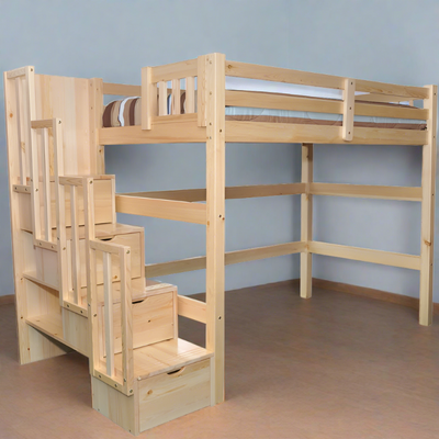 Loft Bed Twin Staircase with Storage Natural
