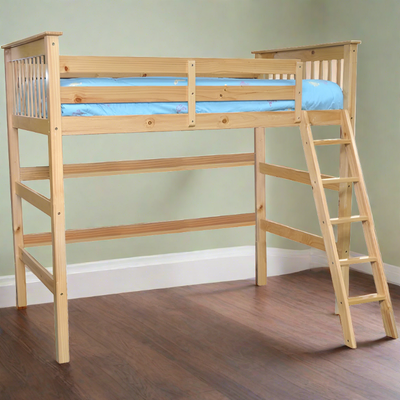Full High Loft Bed with Angled Ladder Natural