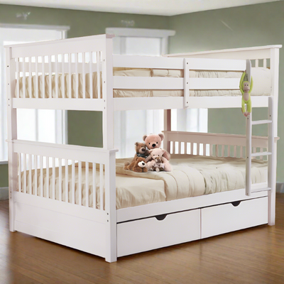 Bunk Bed Full over Full with Storage or Trundle White