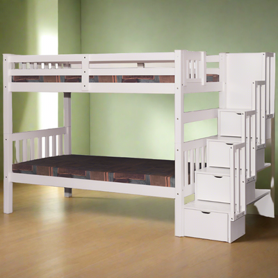 Bunk Bed Staircase Twin over Twin White