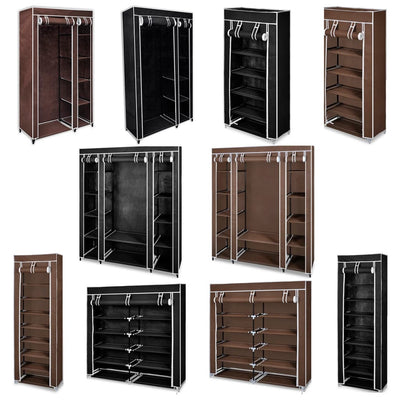 vidaXL Fabric Wardrobe with Compartments and Rods Storage Rack Black/Brown