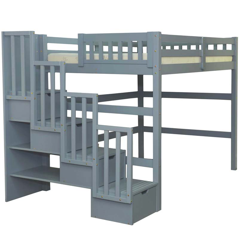 Loft Beds Full Staircase Grey & Bunks w/ Stairs | Gray Stairway Lofts ...