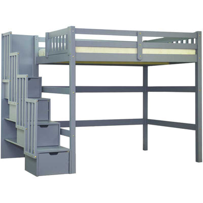 Loft Bed Full Staircase with Storage Grey