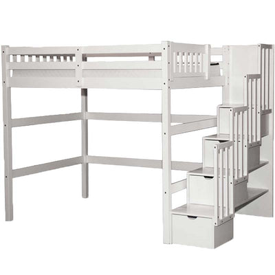 Loft Bed Full Staircase with Storage White