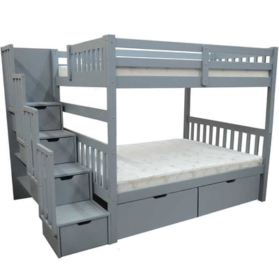 Bunk Bed Staircase Full over Full with Storage Grey
