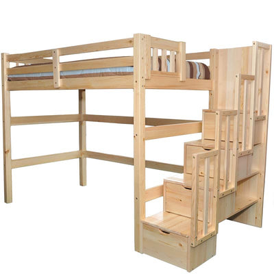 Loft Bed Full Staircase with Storage Natural