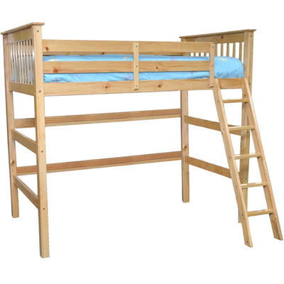 Full High Loft Bed with Angled Ladder Natural