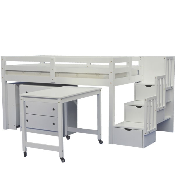Low loft outlet bed with desk