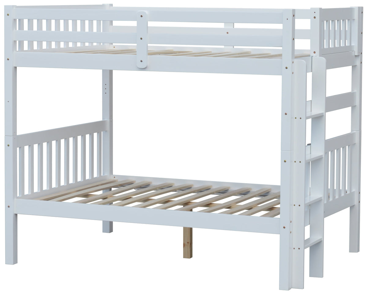 Full White Bunk Bed with End Ladder | Solid Pine Wood – Scanica US