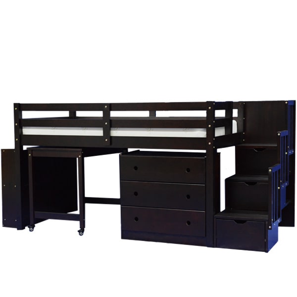 Low loft bed 2025 with desk
